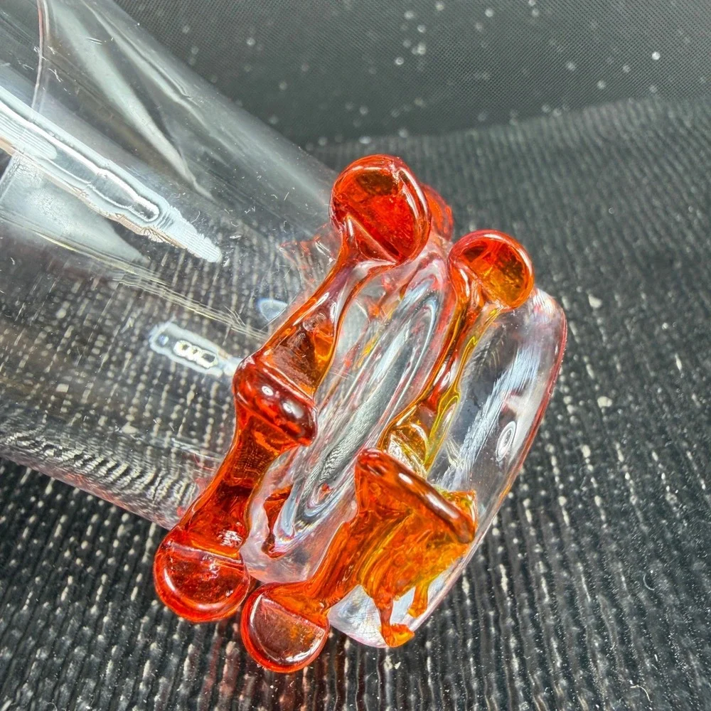 Italian Art Glass Shot Glasses Set 2 Orange Rigaree Flared Clear Glass MCM